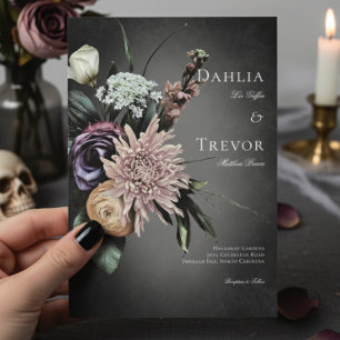 Invitation Dark Gothic Mystérieux Muted Floral Blur Mariage