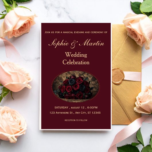 Invitation Dark Gothic Romance Burgundy Custom Photo Wedding