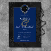 Invitation Dark Gothique Noir Floral Satin Damas Mariage bleu