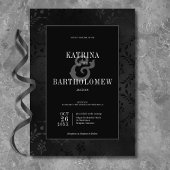 Invitation Dark gothique noir floral satin Mariage damassé