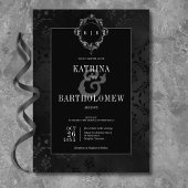 Invitation Dark gothique noir floral satin Mariage damassé
