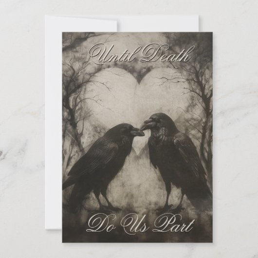 Invitation Dark Gothique Noir & Tan Raven Mariage de script (Devant)