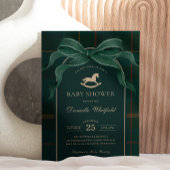 Invitation Dark Green Bow Equestrian Plaid Polo Baby Shower