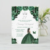 Invitation Dark Green Brunette Cheveux Princesse Anniversaire (Debout devant)