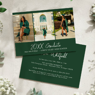 Invitation Dark Green Minimal Photo Collage de la fête de gra