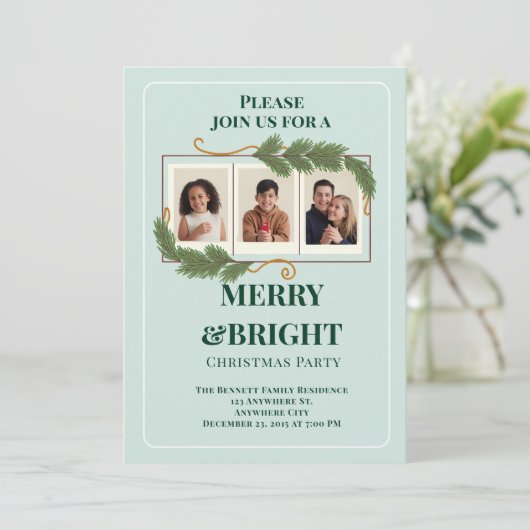 Invitation Dark Green Modern Family Photo Christmas (Debout devant)