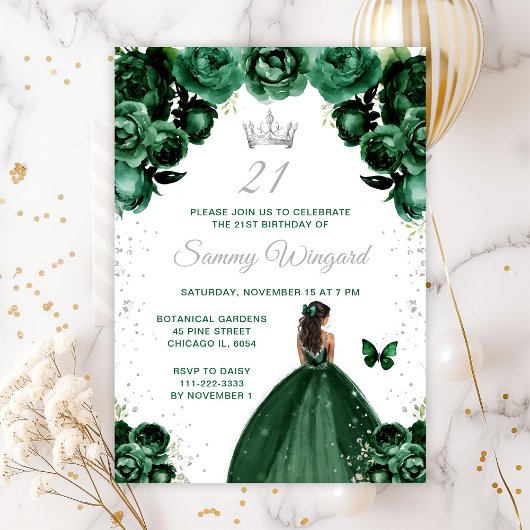 Invitation Dark Green Peau foncée Princesse Anniversaire