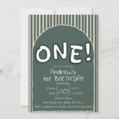 Invitation Dark Green Stripes 1st Birthday (Devant)