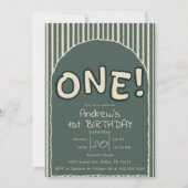 Invitation Dark Green Stripes 1st Birthday (Devant)