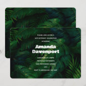Invitation Dark Green Tropical Feuille Motif Anniversaire (Devant / Derrière)