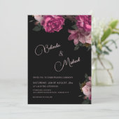 Invitation Dark Hand Drawn Roses Photo Wedding (Debout devant)
