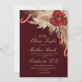 Invitation Dark Maroon Floral Boho Watercolor Wedding (Devant)
