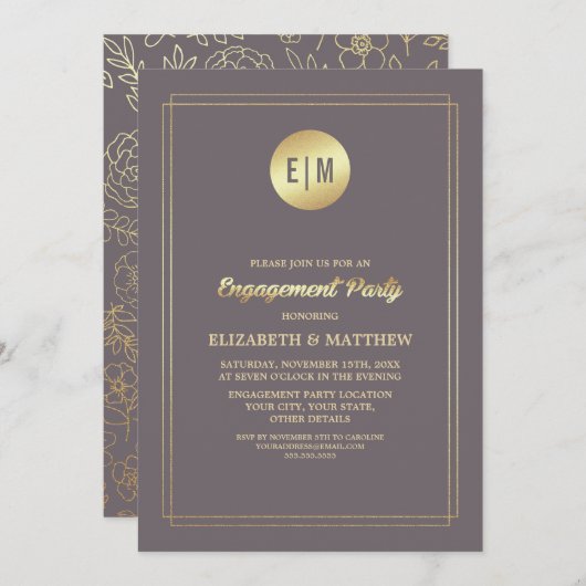 Invitation Dark Mocha Gold Floral (Devant / Derrière)