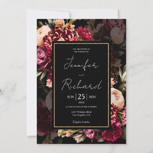 Invitation Dark Moody Bloom Dutch Masters Black Mariage (Devant)