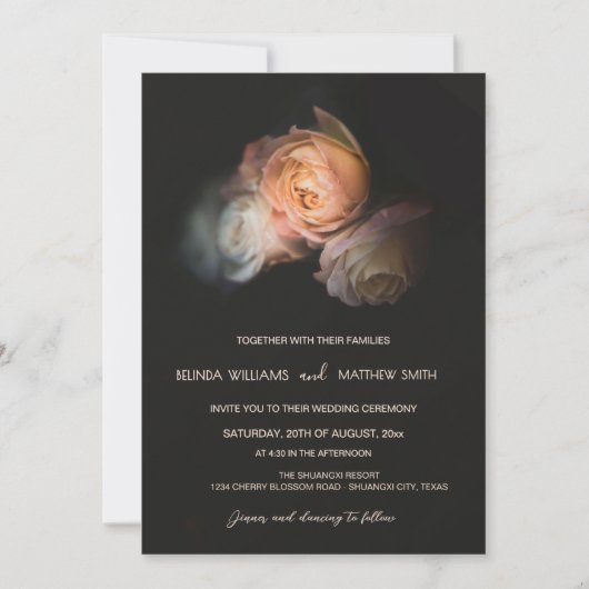 Invitation Dark Moody Blush 3D Flowers Wedding (Devant)
