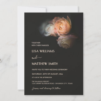 Invitation Dark Moody Blush Apricot Roses Wedding