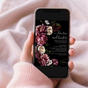 Invitation Dark Moody Blush Burgundy Script Floral Mariage da