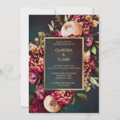 Invitation Dark Moody Bold Floral Marsala Mariage (Devant)