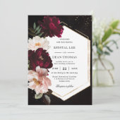 Invitation Dark Moody Bourgogne Blush Peonies Floral Mariage (Debout devant)