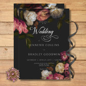 Invitation Dark Moody Bourgogne & Cream Peonies Mariage noir
