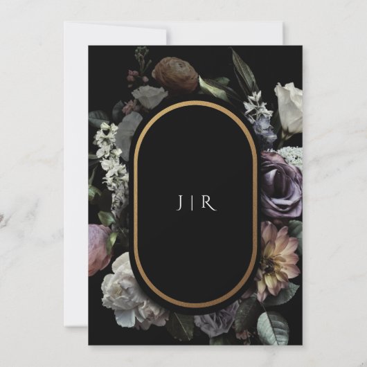 Invitation Dark Moody Dutch Masters Bloom Dusty Black Mariage (Dos)