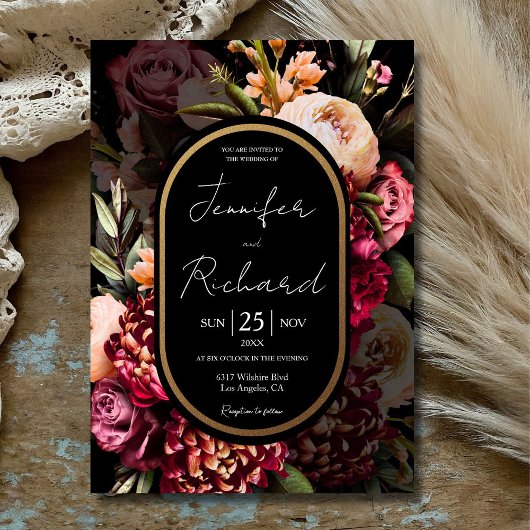 Invitation Dark Moody Dutch Masters Floral Black Mariage