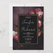 Invitation Dark Moody Dutch Old Masters Purple Floral Mariage (Devant)