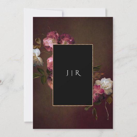 Invitation Dark Moody Dutch Old Masters Rust Floral Mariage (Dos)