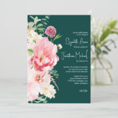 Invitation Dark Moody Emerald Blush Floral Script élégant (Debout devant)