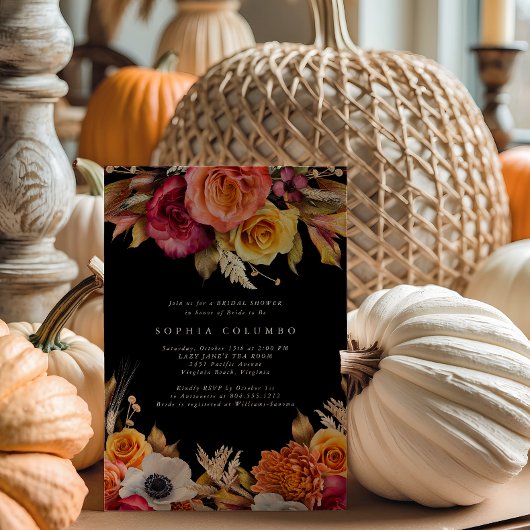 Invitation Dark Moody Fall Floral Fête des mariées romantique