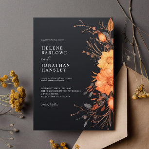 Invitation Dark Moody Fall Floral Terracotta Élégant Mariage