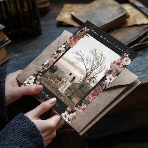 Invitation Dark Moody Floral Autumn Photo Enregistrer la date