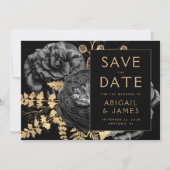 Invitation Dark Moody Floral Black Gold Wedding Enregistrer l (Devant)
