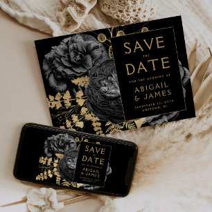 Invitation Dark Moody Floral Black Gold Wedding Enregistrer l
