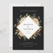 Invitation Dark Moody Floral & Gold Frame QR Code Mariage (Devant)