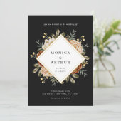 Invitation Dark Moody Floral & Gold Frame QR Code Mariage (Debout devant)