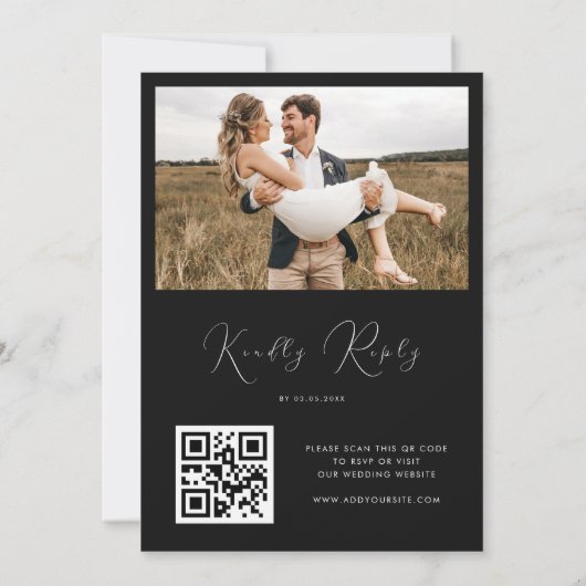 Invitation Dark Moody Floral & Gold Frame QR Code Mariage (Dos)