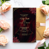 Invitation Dark Moody Gothic Red Roses Elegant Bridal Shower