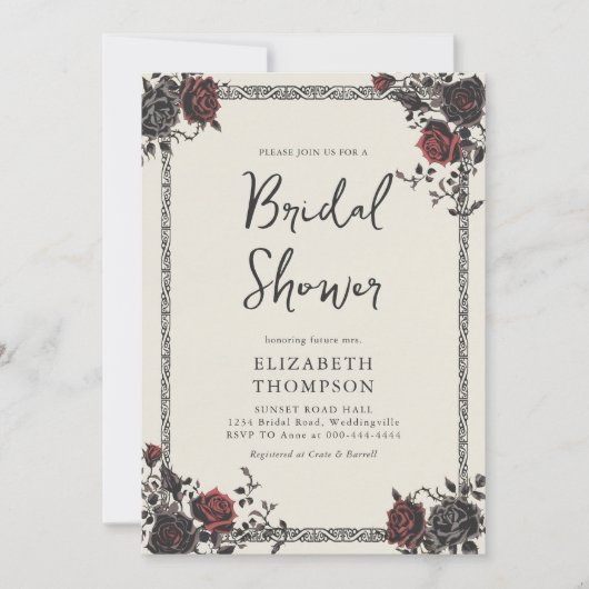 Invitation Dark Moody Gothique Rouge Noir Rose Fête des marié (Devant)