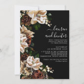 Invitation Dark Moody Magnolia Script Floral Mariage Invitati (Devant)