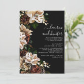 Invitation Dark Moody Magnolia Script Floral Mariage Invitati (Debout devant)
