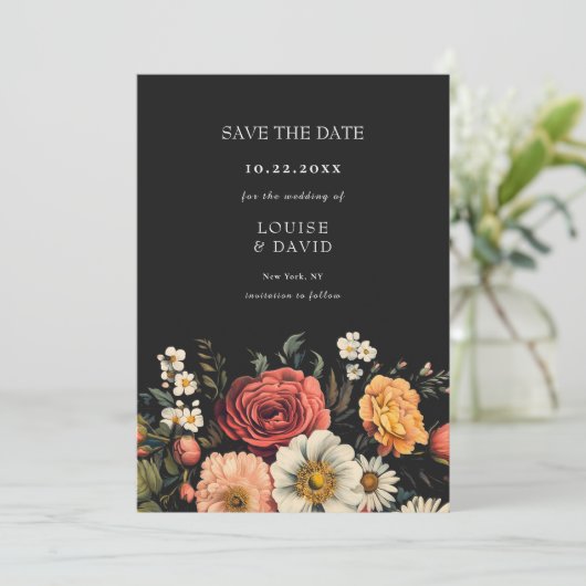 Invitation Dark Moody Mariage floral élégant Enregistrer la d (Debout devant)