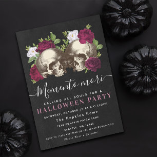 Invitation Dark Moody Memento Mori Floral Halloween Party