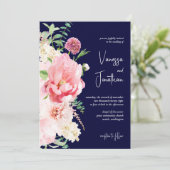 Invitation Dark Moody Navy bleu bleu bleu rose floral Script (Debout devant)