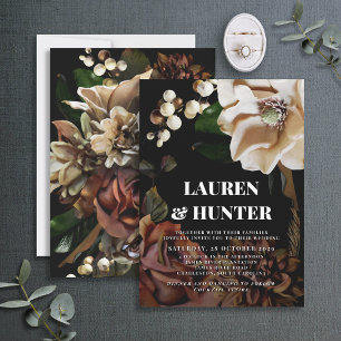 Invitation Dark Moody Neutral Magnolia Mariage botanique Invi
