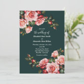 Invitation Dark moody pink and red roses green wedding (Debout devant)
