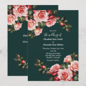 Invitation Dark moody pink and red roses green wedding (Devant / Derrière)