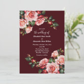 Invitation Dark moody pink and red roses maroon wedding (Debout devant)