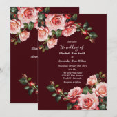 Invitation Dark moody pink and red roses maroon wedding (Devant / Derrière)