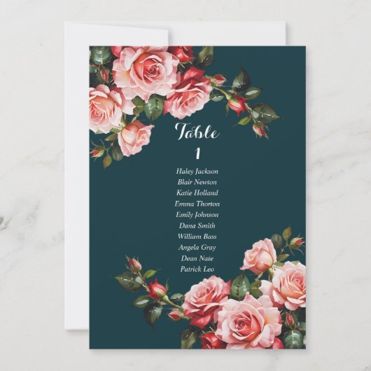 Invitation Dark moody pink and red roses seating chart card (Devant)